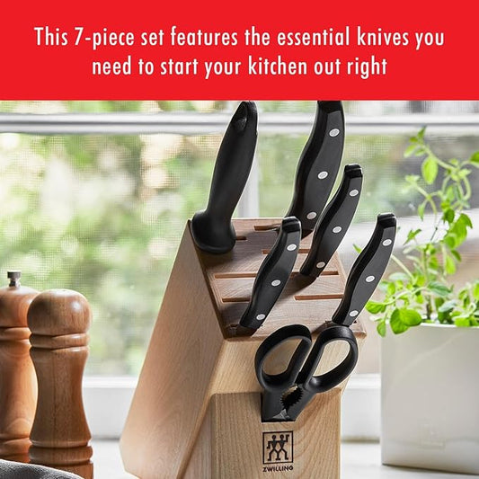 ZWILLING Twin Signature 7-Piece German Knife Set with Block, Razor-Sharp, Made in Company-Owned German Factory with Special Formula Steel perfected for almost 300 Years, Dishwasher Safe