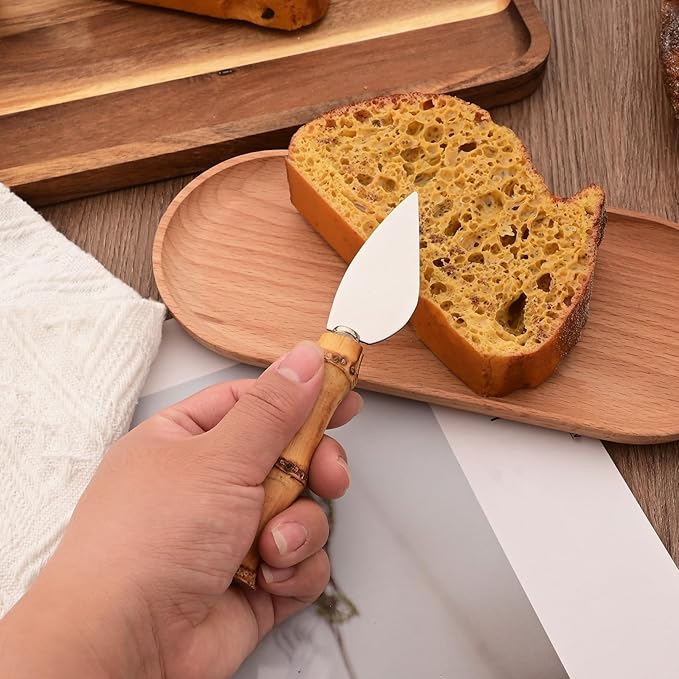 Bamboo Cheese Knife Set, 8-Piece Steel Stainless Cheese knife Set with Bamboo Handle, Mini Cheese Cutter, Cheese Fork, Cheese Slicer, Spreader, For Party, Travel and Kitchen