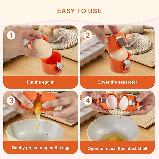 Egg Opener, Stainless Steel & Plastic, Orange, Ideal for Raw & Boiled Eggs, Kitchen Gadget