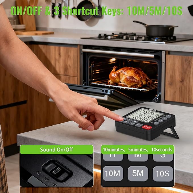 FCXJTU Digital Dual Kitchen Timer, 4-Channel Magnetic Countdown Timer for Cooking, On/Off, Large Display Multi Food Loud Alarm Silent for Classroom Seniors Battery Included (White)