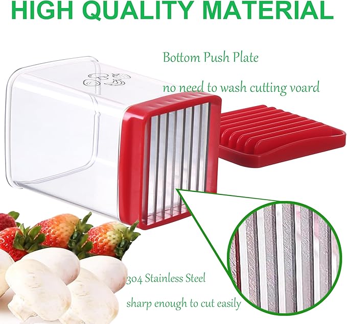 Cup Speed Slicer with Push Plate,Multifunctional Slicer Cup With Cleaning Brush*1,Egg Banana Strawberry Cutter,Portable Slicing Tool,Kitchen Gadget for Making Salad/Breakfast/Desserts, Red