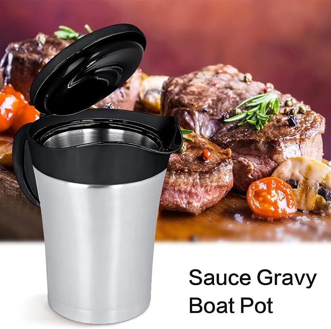 Double Insulated Gravy Boat,25Oz Stainless Steel Gravy Sauce Jug with Hinged Lid, Ideal Gravy Warmer Pitcher for Family Dinner, Thanksgiving, Halloween, Christmas, Birthday Party 750ML