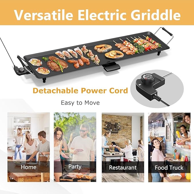 BECOMFORT 35'' Electric Griddle, Nonstick Extra Large Teppanyaki Grill w/ 2000W Table Top Grill, Adjustable Temperature & Drip Tray, Indoor Outdoor Table Top Grill for Barbecue, Camping