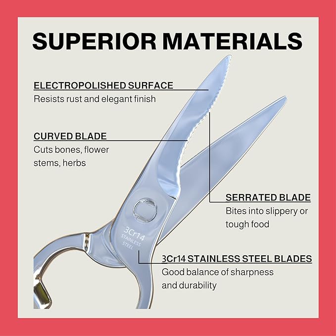 Kitchen Shears (Heavy-Duty Kitchen Scissors) – Forged 3Cr14 Stainless Steel, Come-Apart Design, Electropolished Rust-Resistant Finish, Built-In Nutcracker & Bottle Opener