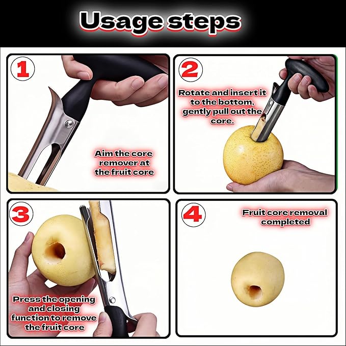 Apple Corer, Stainless Steel Apple Corer and Divider with Sharp Serrated Blade – Easy to Use – Core Remover Tool for Apples, Pears, Cupcakes – Heavy-Duty Kitchen Gadget for Baking, Cooking (Black)