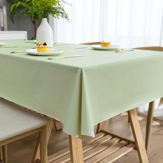 Rectangle Table Cloth,100% Waterproof Tablecloth Oil Proof Spill Proof Vinyl Table Cloth, Wipe Clean Plastic Table Cover for Dining, Camping, Indoor and Outdoor 54" x 84",Green