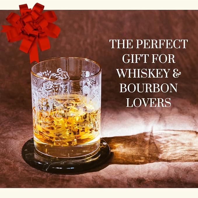AWAZ Whiskey Glasses – Set of 2, Engraved with Whiskey-Making Process, 24k Gold Rim – 11oz Scotch, Bourbon Lovers Glass – Best Gift - Men, Dad, Husband, Coworker – Holiday, Birthday, Retirement