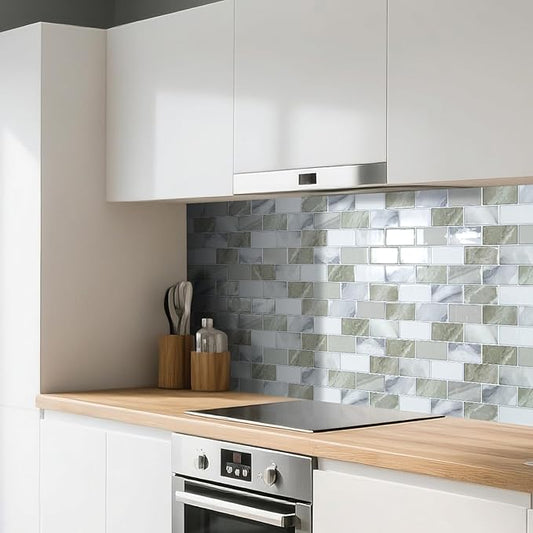 Art3d Peel and Stick Beige & White Wall Tiles – 12"x12" Thickened Design Backsplash, Self-Adhesive Tile for Kitchen & Bathroom Decor