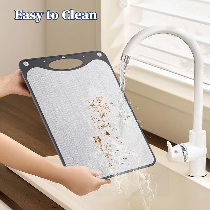 WOJGDPB Titanium Cutting Boards For Kitchen, Double Sided Cutting Board, Food Grade Titanium And Wheat Straw PP Chopping Board, Easy To Clean, Large Size 15”×10” Dark Gray