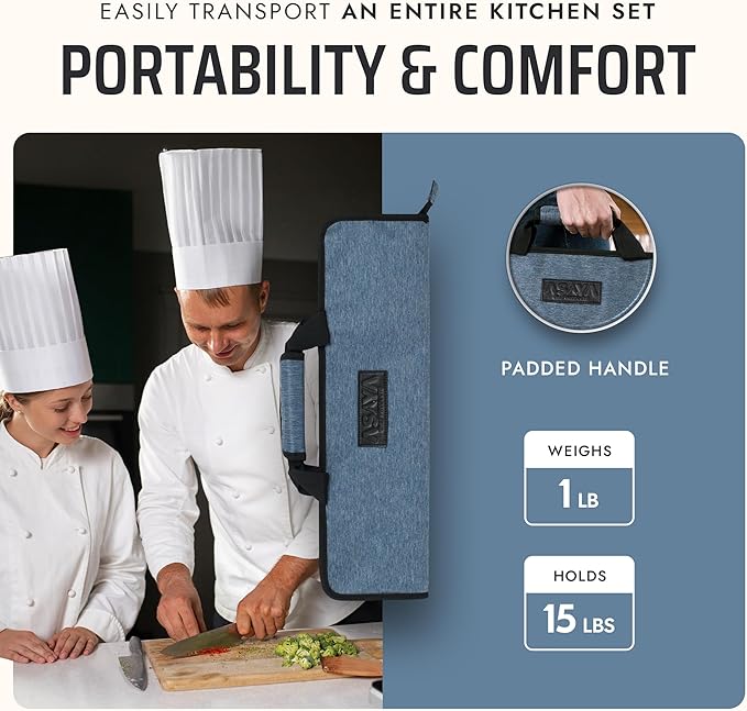 Asaya Chef Knife Roll Bag - 12 Pockets for Knives and Kitchen Utensils - Lightweight, Durable, and Stain Resistant Nylon - Perfect for the Traveling Chef - Knives not Included
