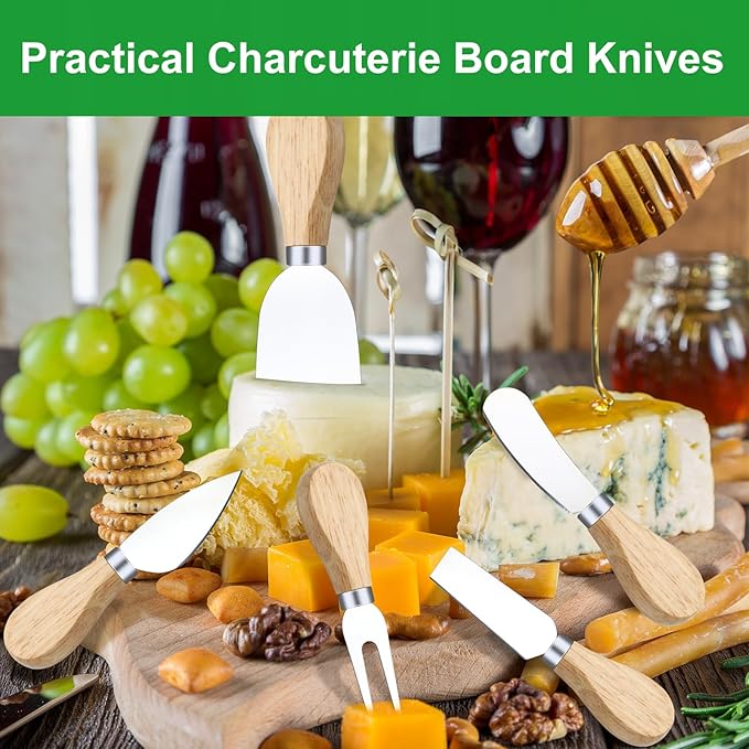 20 Pcs Cheese Knives, Wooden Handle Cheese Knife Set for Charcuterie Board, Mini Steel Stainless Cheese Cutter, Spreader, Fork for Party Wedding Christmas, Charcuterie Accessories