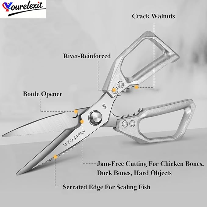 2-Piece Heavy Duty Kitchen Scissors Professional Stainless Steel Meat & Poultry Shears for Cutting Chicken Bones with Ergonomic Handles, Dishwasher Safe for Kitchen & BBQ Silver