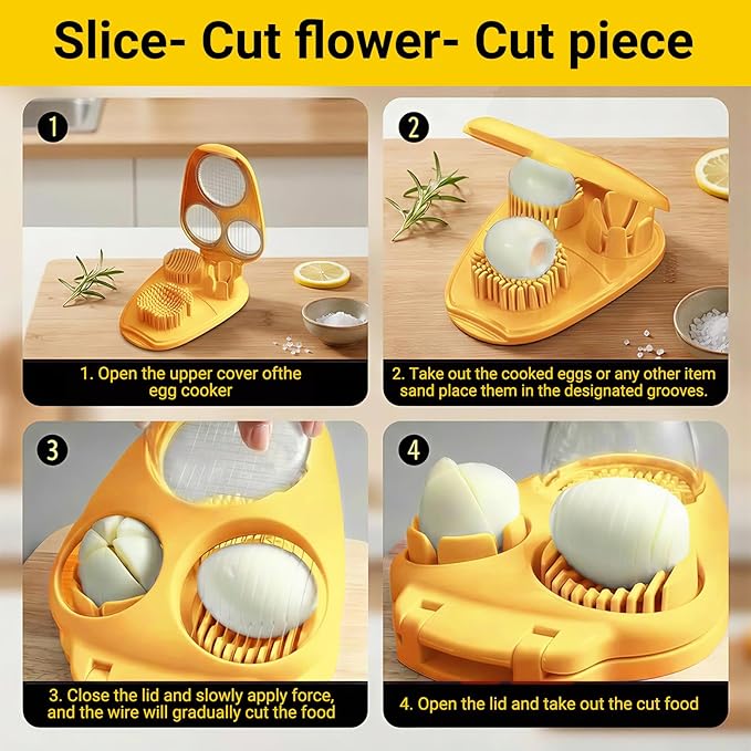 1 Pack Yellow Heavy Duty Egg Slicer with 3 Cutting Modes, Stainless Steel Egg Cutter for Hard Boiled Eggs, Mushroom, Strawberry, Grape, Kitchen Dicer Tool, Send Goods From Local Warehouse