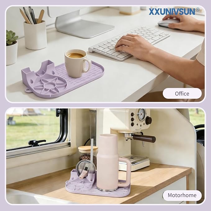 Bottle Drying Rack, Draining Mat for Stanley Tumblers20-40oz, Mugs, Wine Glasses, Compact Portable Cup Dryer Stand for Countertops, Office, RVs & Travel(Orchid)