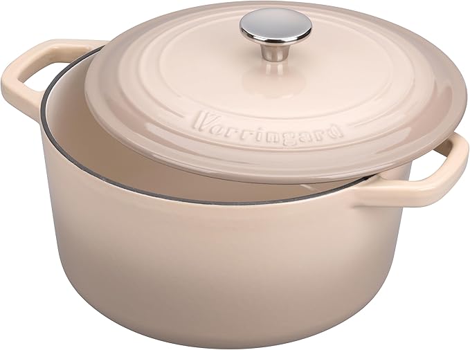 VORRINGARD Enameled Cast Iron Dutch Oven Pot with Lid, for Bread Baking, Round Bread Oven- include Sourdough Bread Baking Supplies Set, 6QT, Latte