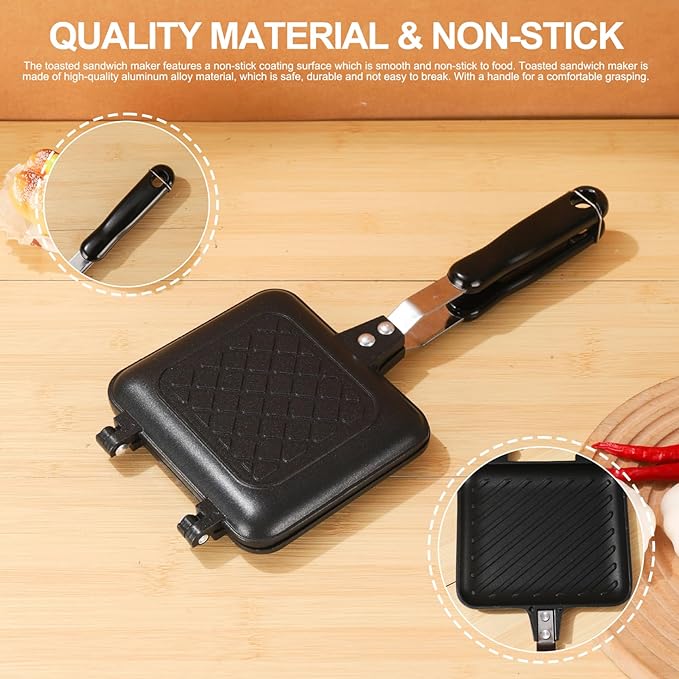 Camping Toastie Maker, Double Side Toasted Sandwich Maker Non-Stick Stovetop Bread Frying Pan with Heat-Resistant Handles for Home Outdoor Camping Sandwich