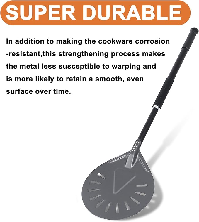 Newmeto Pizza Turning Peel - 8 Inch Aluminum Perforated Turner With 32 Inch Long Handle, Lightweight Metal Peel for Outdoor Oven Accessories