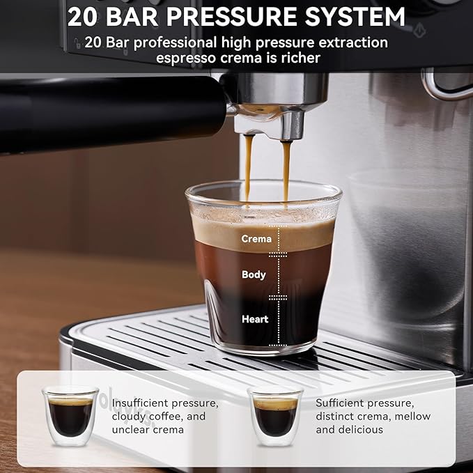 Olayks Espresso Machine 20 Bar, Professtional Espresso Coffee Maker with Milk Frother Steam Wand for Latte, Cappuccino, Espresso Maker with 1.8L Removable Water Tank, Gift for Dad or Mom