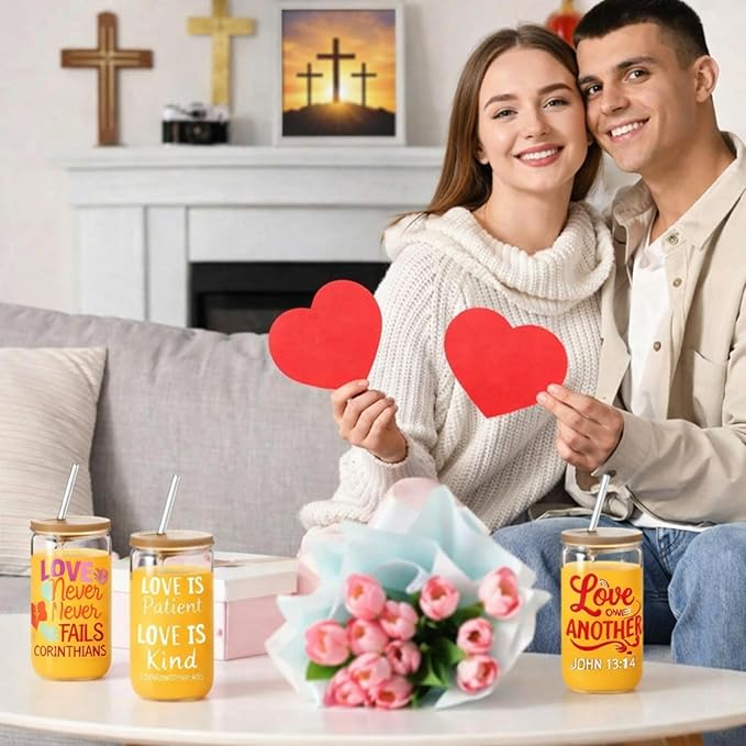 Fulmoon 6 Pcs Christian Wedding Gifts Drinking Glasses Gifts Bulk, 16 oz Religious Tumblers with Lid and Straw Bible Verse Cups for Church Sunday School Classroom Bible Study Church Events