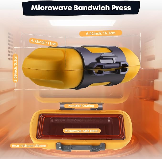 Microwave Sandwich Maker, Microwave Toastie Maker, Snack Maker & Panini Press, Microwavable Metal, Removable Non-Stick Plates Silicone Microwavable Cookware, Heatwave Technology, Orange