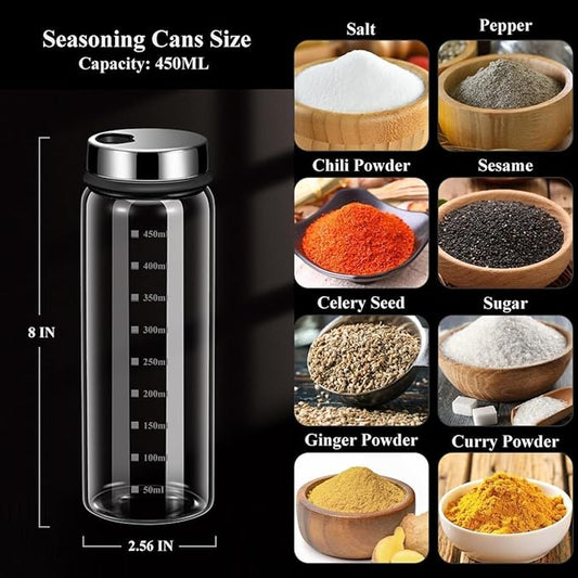 15 oz Large Salt Pepper Shakers with Adjustable Outlet Holes Clear Glass Shaker Bottles Spice Seasoning Cans for Kitchen Decor and Home Restaurant BBQ Camping Farmhouse Kitchen Accessories (450 ml)