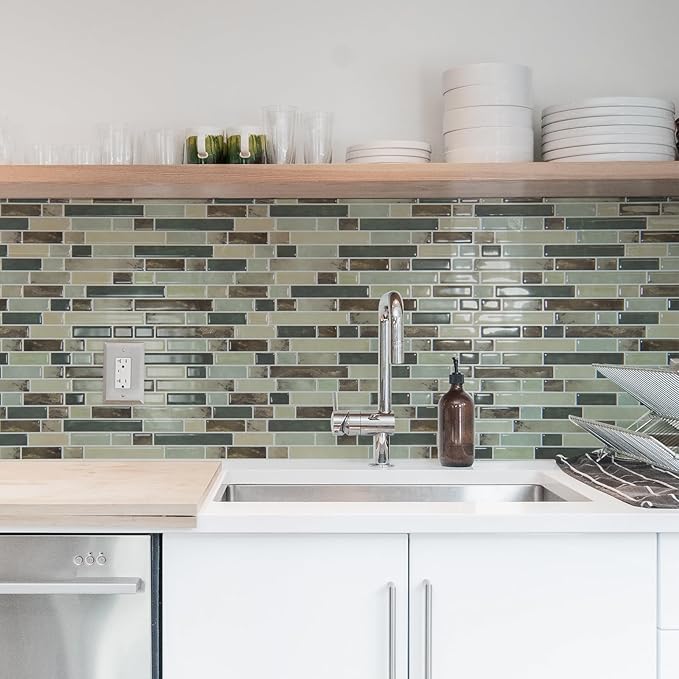 Art3d 10-Sheet Heavy-Duty Peel and Stick Backsplash, Waterproof Wall Tiles Stick on Kitchen Backsplash Living Space, Dark Brown