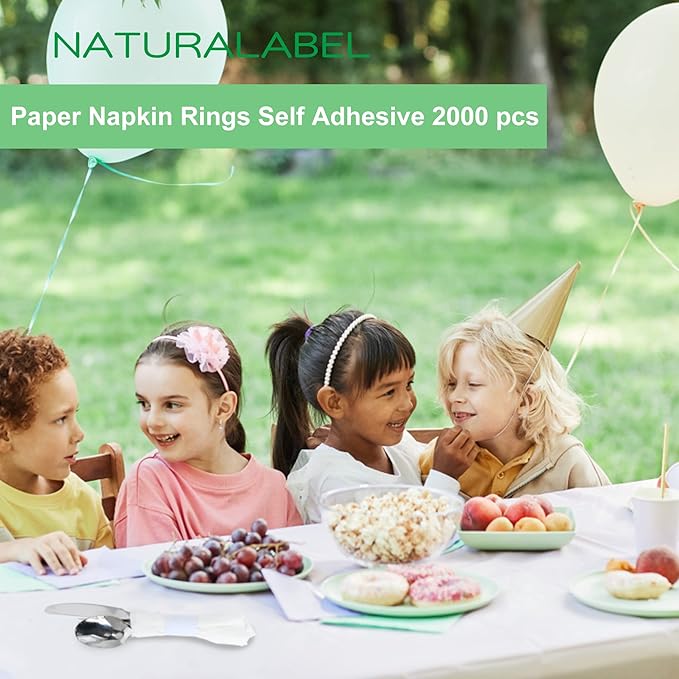 NATURALABEL Standard Napkin Band, Paper Napkin Rings Self Adhesive 2000-Count (White)