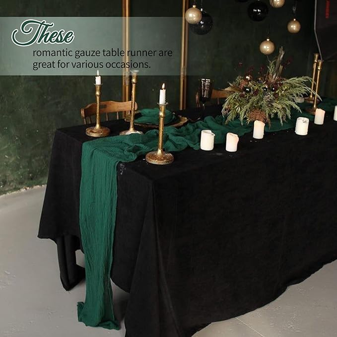 4 Pack Pack Dark Green Cheesecloth Table Runner 10Ft, Christmas Table Runner 21.5 X 120 inch, Semi Sheer Cheese Cloth Fabric Boho Table Runner Bulk for Christmas Decorations,Bridal Shower,Wedding