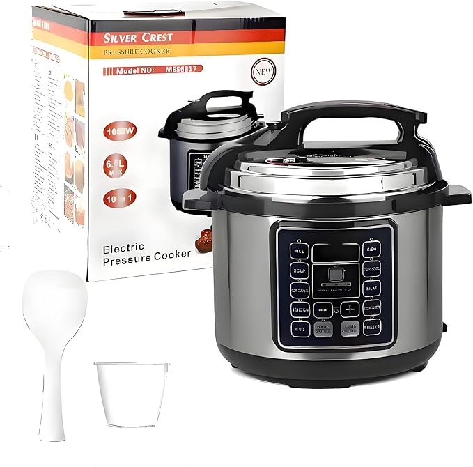 Aptovpvp Electric Pressure Cooker, 6 Liters, Slow Stew Pot With 24-Hour Reservation Function, 10 In 1 Rice Cooker, Wok, Cake, Yogurt, Etc., Stainless Steel/Black
