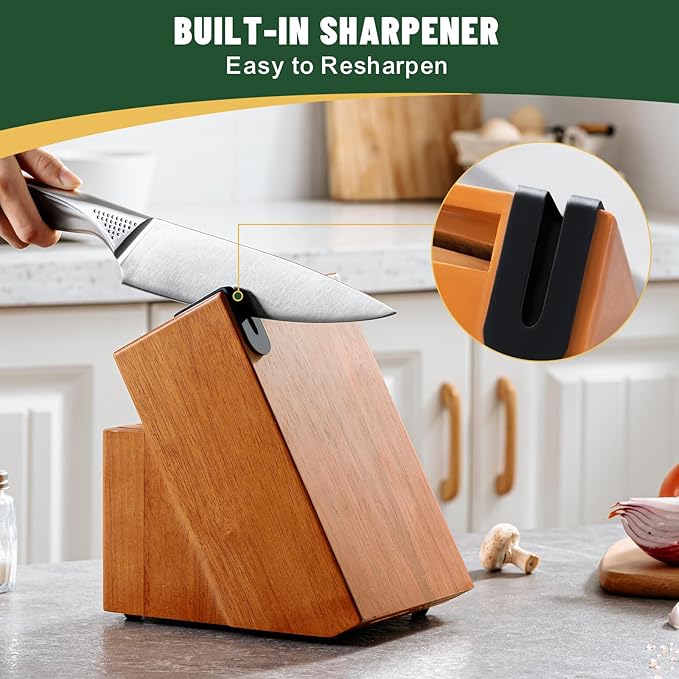 Knife Set, EWFEN 14-Piece Kitchen Knife Set with Block, German Stainless Steel Knives with Built-in Knife Sharpener, Anti-Slip Concave-dotted Handle Sharp Knives Set for Kitchen, Dishwasher Safe