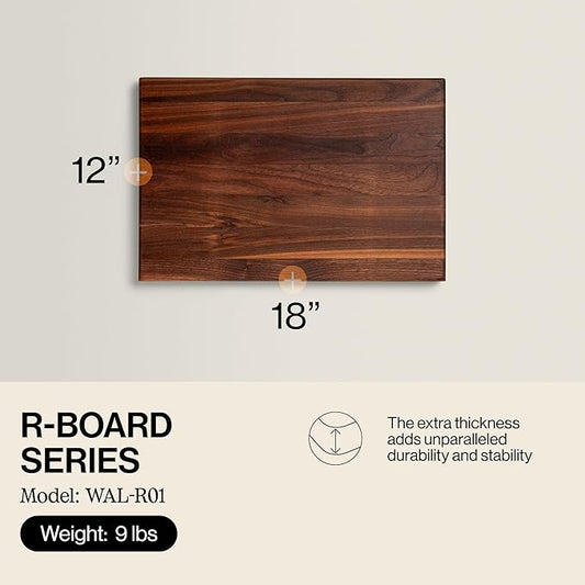 John Boos R-Board Series Rectangular Wooden Walnut Cutting Board 18”x12” – 1.5” Thick, 9-lb Reversible Butcher Block with Edge-Grain & Finger Grips – Made in the USA
