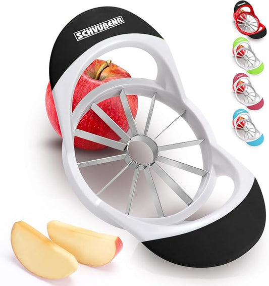 SCHVUBENR Large Apple Corer and Slicer - 4.72 Inch Apple Cutter Slicer with 12 Blades - Stainless Steel Apple Slicer - Sharp Apple Corer Tool - Anti-Slip Grip, Easy to Use & Dishwasher Safe - Black
