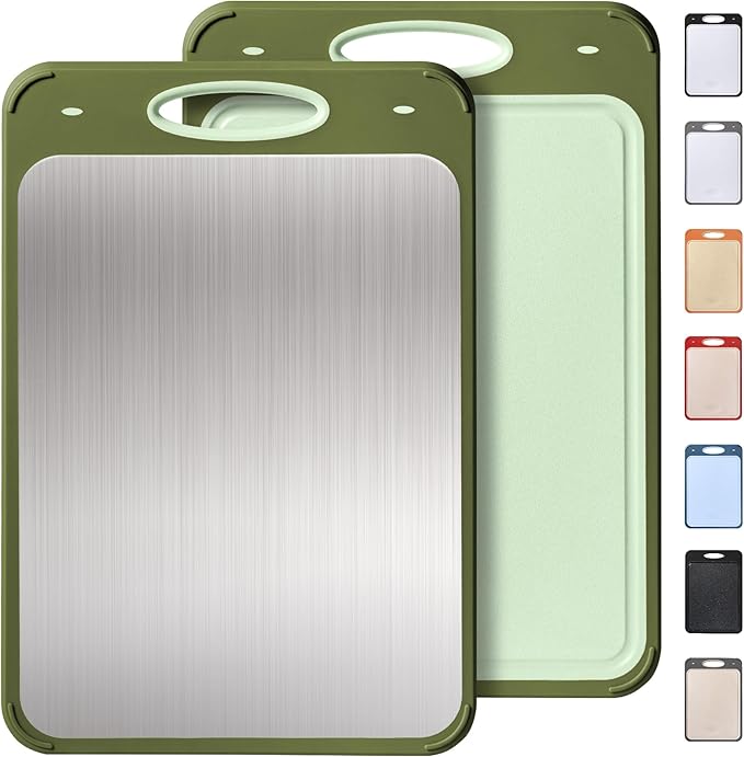 2 in 1 Stainless Steel Cutting Board with Handle Extra Large Non Toxic Cutting Boards for Kitchen Wedding Day Engagement Hostess Couple Newly Wed House Christmas Married Mrs fiancee Unique Cool Gifts