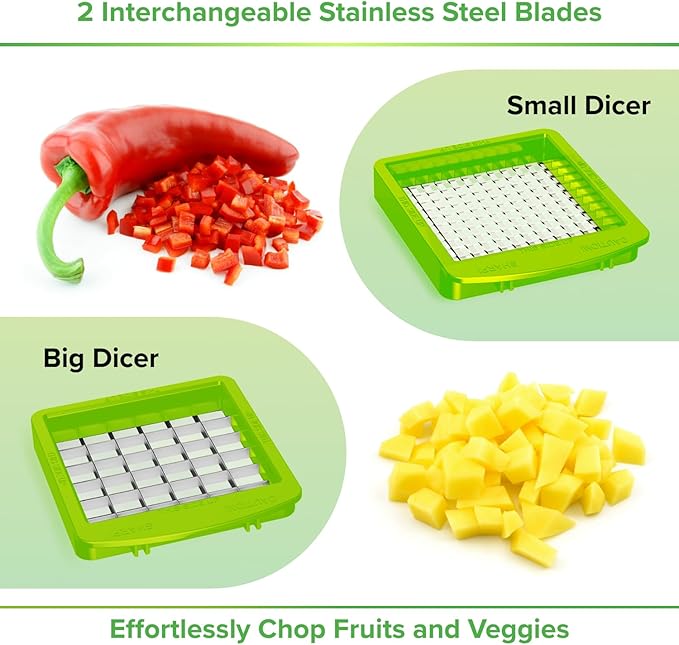 Prep Naturals 4-in-1 Veggie Chopper & Mandoline Slicer - Steel Vegetable Dicer Blades - Mess-Free Food Chopper & Container - Mandoline Vegetable Slicer for Uniform Cuts - White, Dishwasher-Safe