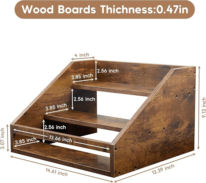 Liquor Bottle Display Shelf, Rustic Wood Coffee Syrup Rack Organizer, 3-Tier Countertop Liquor Wine Rack for Home Bar, Retro Bar Shelf Stand for Whiskey, Spirits