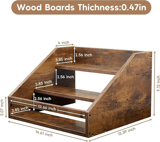 Liquor Bottle Display Shelf, Rustic Wood Coffee Syrup Rack Organizer, 3-Tier Countertop Liquor Wine Rack for Home Bar, Retro Bar Shelf Stand for Whiskey, Spirits