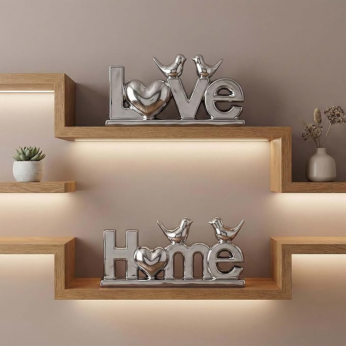 Love Sign Decor,Gold Room Decor Aesthetic, Knick Knack Shelf,Bird Decor, Boho Bookshelf,Abstract Statue,for Living Room,Bedroom, Contemporary Tv Stand Set of 2 (2, Silver Plated)