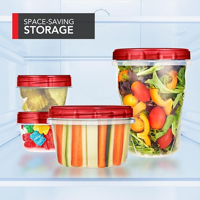 Stock Your Home 16oz Plastic Containers with Red Twist Top Lids (10 Pack) – 2-Cup Freezer Containers for Leftovers, Airtight Reusable Soup Storage, Microwave & Dishwasher Safe