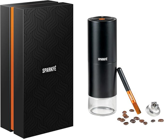 SPARKFE Portable Electric Coffee Grinder, Rechargeable Handheld Grinder with Stainless Steel Conical Burr, Adjustable Grind Settings, for Espresso, Moka, Pour Over, French Press, Cold Brew, Obsidian