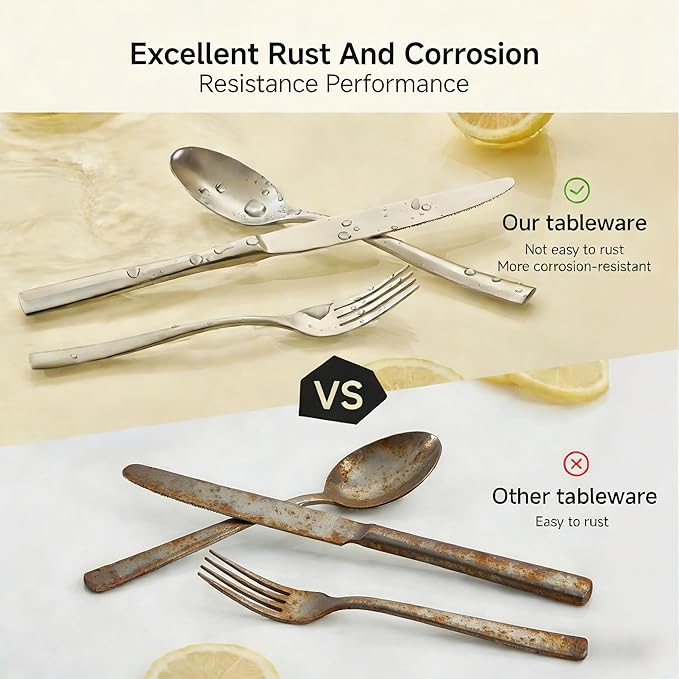 KINGSTONE Silverware Set for 6, 30-Piece Stainless Steel Matte Finish Flatware Set with Forks, Knives, Spoons, Dishwasher Safe Cutlery Set for Home, Wedding, Rust-proof