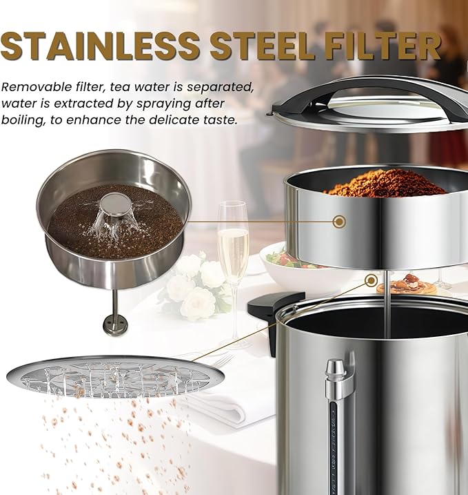 rcqeuiol Commercial Coffee Urns, 160 Cups/25L Coffee Maker with Keep-Warm Function, Hot Beverage Dispenser, Electric Hot Water Urn Stainless Steel, for Events, Offices, Parties, Catering (160 Cup)