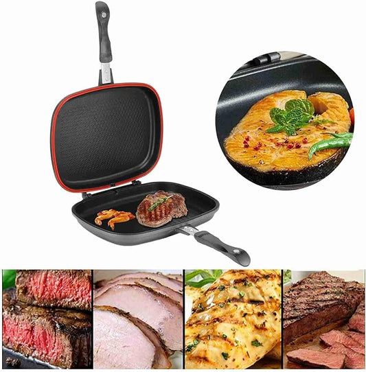 Grill Pan Frying Double Side Portable Anti Burn Handle Kitchen Supplies Grill Pot 12.6in
