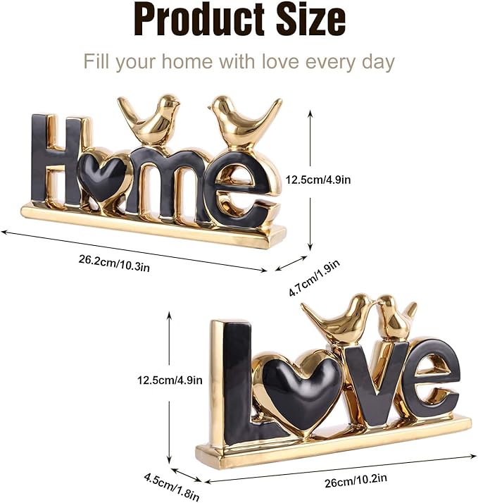 Love Sign Decor,Gold Room Decor Aesthetic, Knick Knack Shelf,Bird Decor, Boho Bookshelf,Abstract Statue,for Living Room,Bedroom, Contemporary Tv Stand Set of 2 (2, Gold Black)