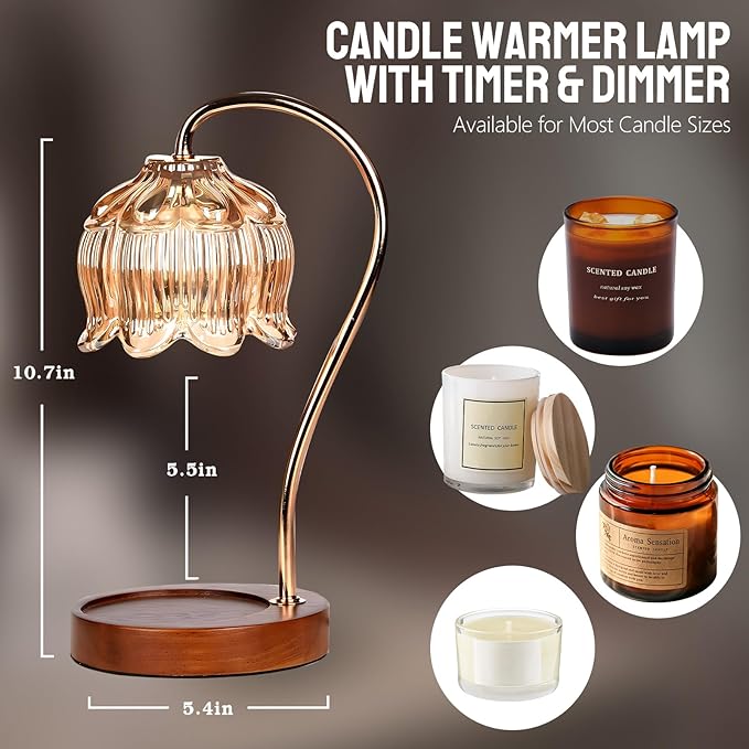 GEEZO Fragrance Candle Warmer Lamp，Electric Candle Warmer with Timer & Dimmer，Mom Christmas Birthday Gifts for Women, House Warming Gifts New Home Bedroom Decor