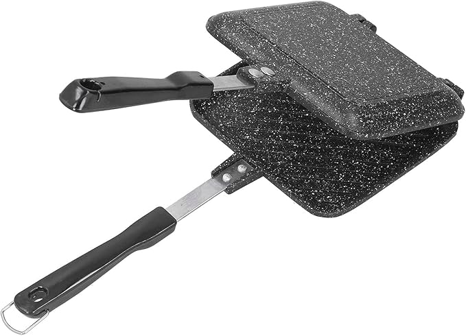 Cyrank Double Sided Frying Pan, Aluminum Hot Sandwich Panini Maker Grilled Cheese Maker Nonstick Sandwich Toaster Press Stovetop Flip Grill Pan for Home Kitchen