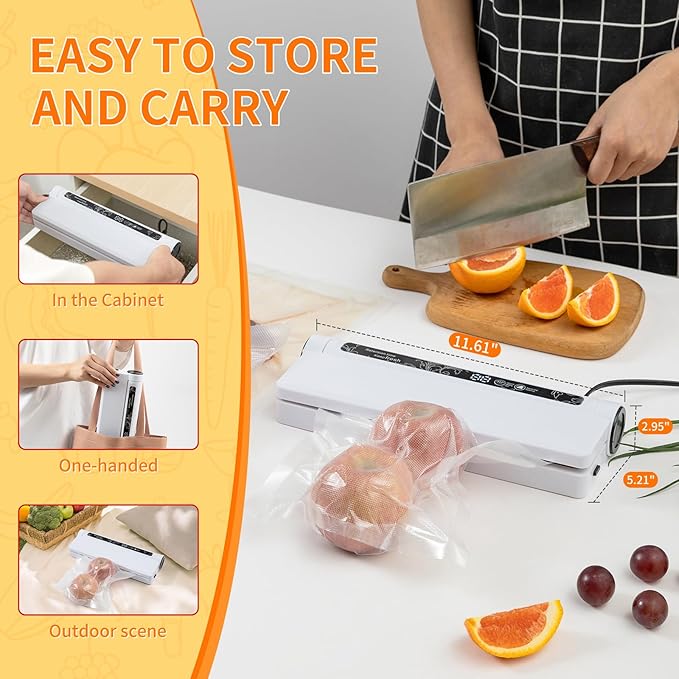 Food Vacuum Sealer Machine – Home Use Preservation Sealer, One-Touch Operation, Dry & Wet Modes, Extends Food Freshness,Digital Countdown Timer, Compact, Includes 40 Vacuum Bags