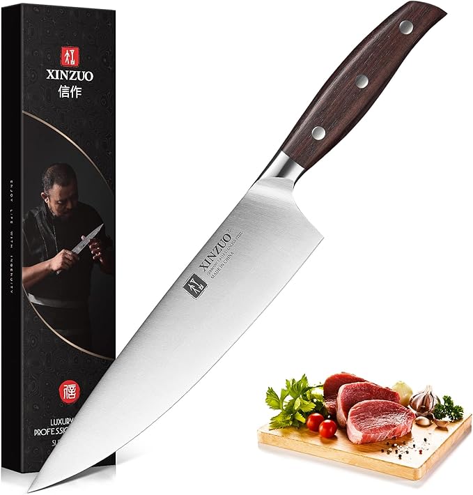 XINZUO 8 Inch Chef Knife,German Stainless Steel, Professional Kitchen Cutting Knife, Ultra Sharp Cooking Knife with Red Sandalwood Handle
