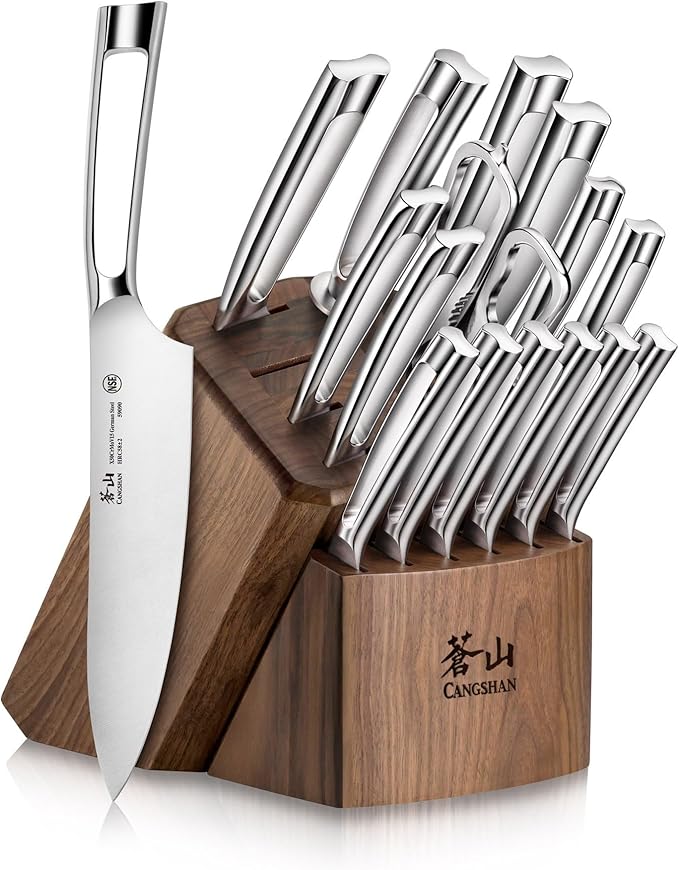 Cangshan N1 Series 1024784 German Steel Forged 17-Piece Knife Block Set, acacia