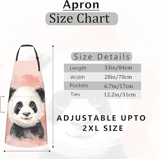 Watercolor Panda Apron Adorable Artistic Animal Illustration Aprons Waterproof Oxford Polyester Adjustable Pockets Design for Cooking, Crafting, Garden Decor, for Adults, 28x33 Inch