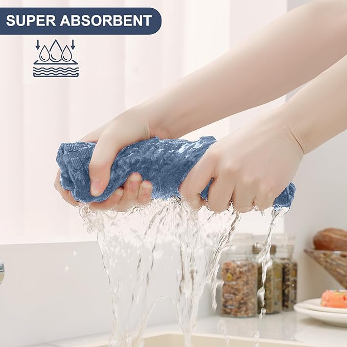 Homaxy 100% Cotton Kitchen Towels and Dishcloths Set, 12 x 12 & 15 x 25 Inches, Set of 12 Bulk Terry Cloth Dish Towels, Super Soft and Absorbent Hand Towel with Hanging Loop, Navy Blue